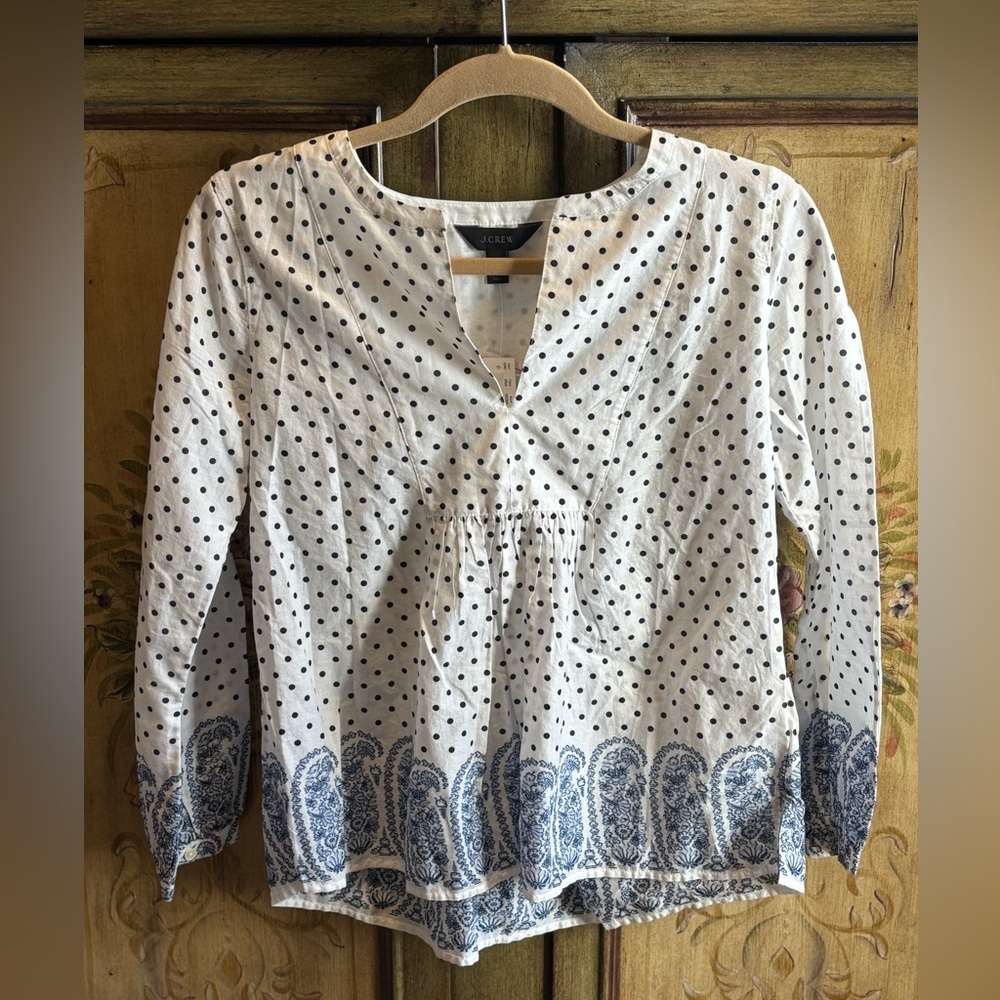 NWT J.Crew Polka Dot Peplum Blouse | Size 2, 100% Cotton 💙💙💙
